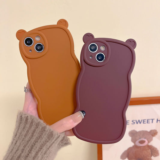 Wavy Frame Bear Love Heart Ears Compatible with iPhone Case