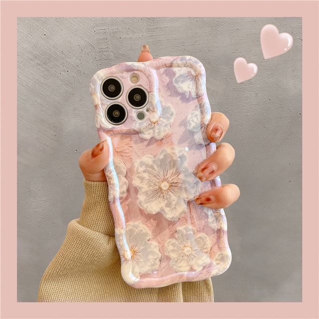 Luxury Flowers Floral Glitter Wave Frame Compatible with iPhone Case