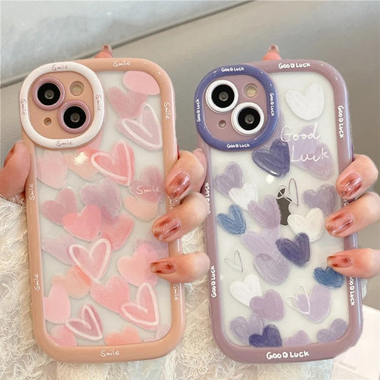 Cute Love Heart Smile Camera Protection Clear Compatible with iPhone Case