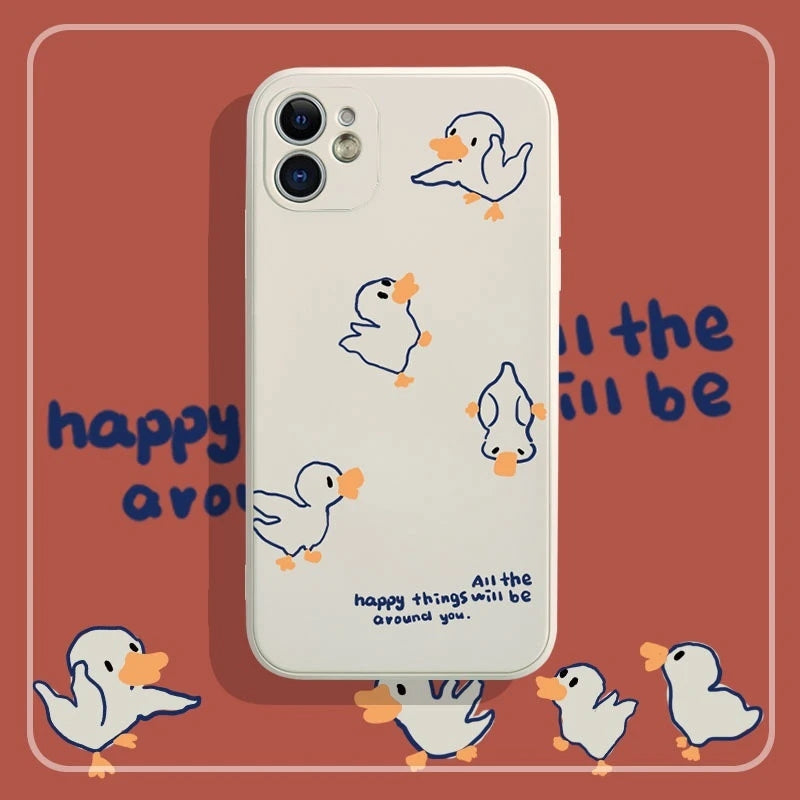 Couple Cute Cartoon Duck Cat Compatible with iPhone Case