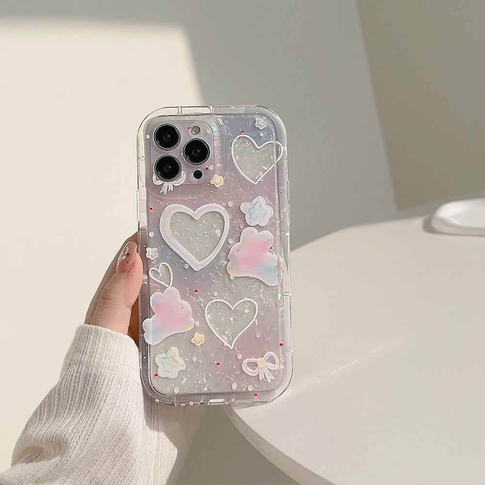 Love Heart Shell Pattern Colored Rabbit Clear Compatible with iPhone Case