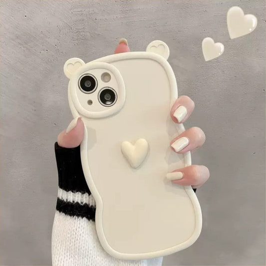 Love Heart Bear Ear Shockproof Soft Compatible with iPhone Case