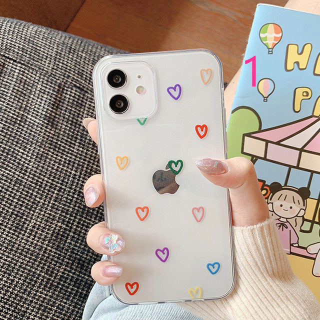 Cute Love Heart Transparent Compatible with iPhone Case