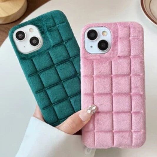 Winter Warm Fuzzy Furry Fluffy Plush Checked Grid Plaid Checkered Soft Compatible with iPhone Case