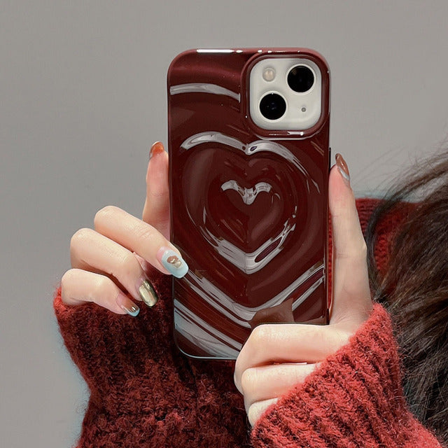 3D Love Heart Water Ripple Plating Pattern Compatible with iPhone Case