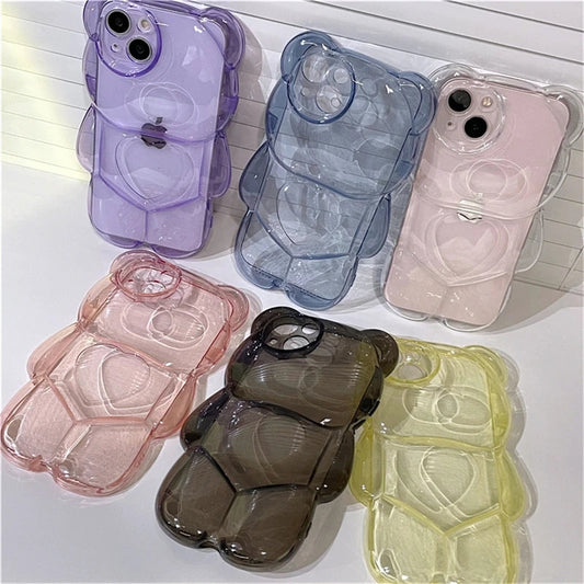 Cute 3D Bear Transparent Compatible with iPhone Case