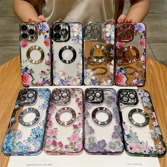 Flower Floral Clear for Magsafe Magnetic Wireless Charging Compatible with iPhone Case