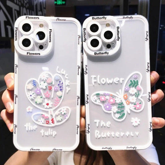 Cute Flowers Floral Butterfly Clear Compatible with iPhone Case