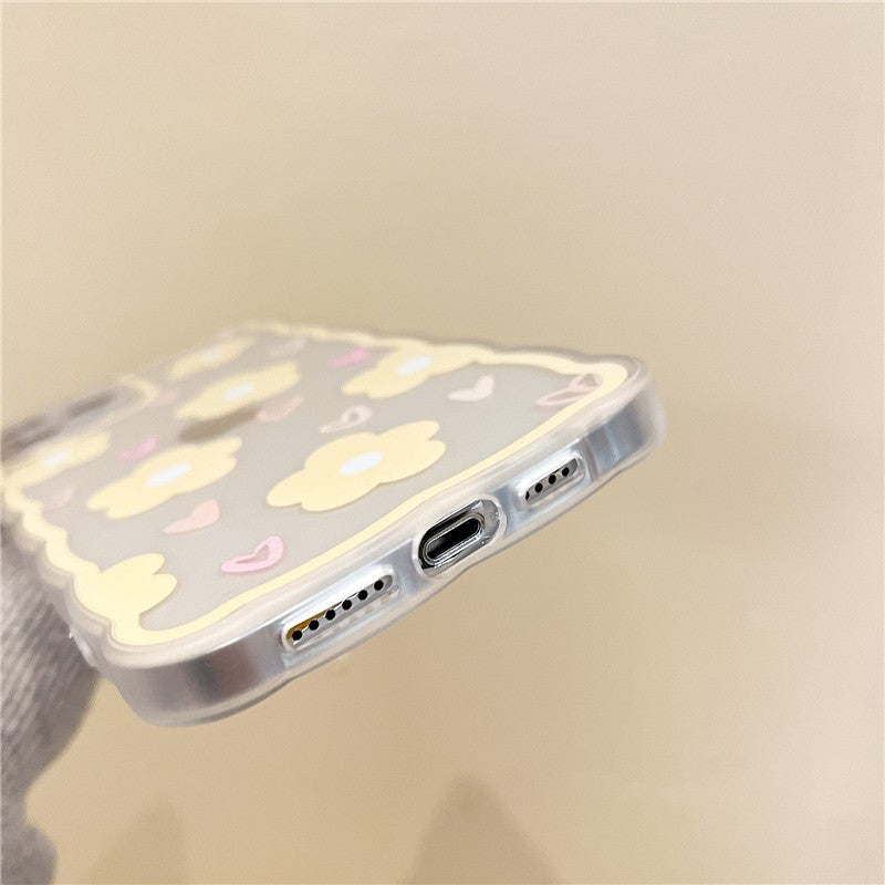 Wavy Frame Love Heart Flower Floral Clear Compatible with iPhone Case