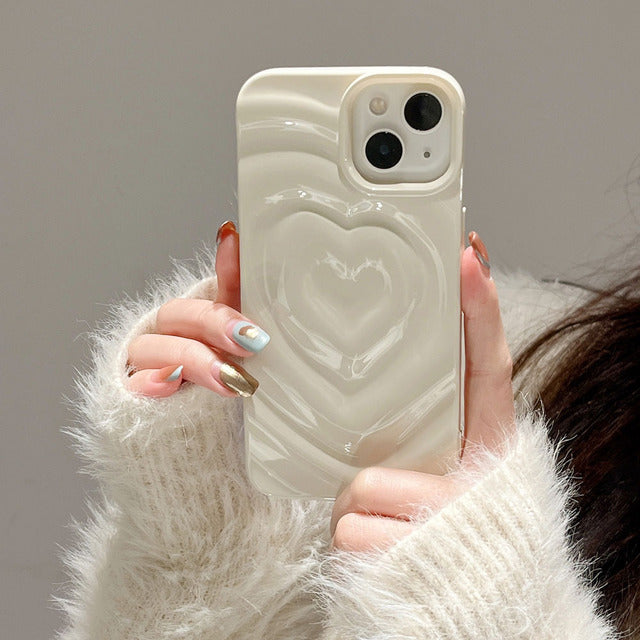 3D Love Heart Water Ripple Plating Pattern Compatible with iPhone Case