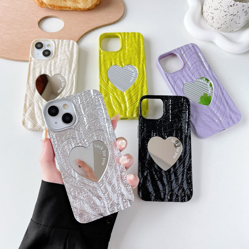 Pleated Love Heart Mirror Compatible with iPhone Case