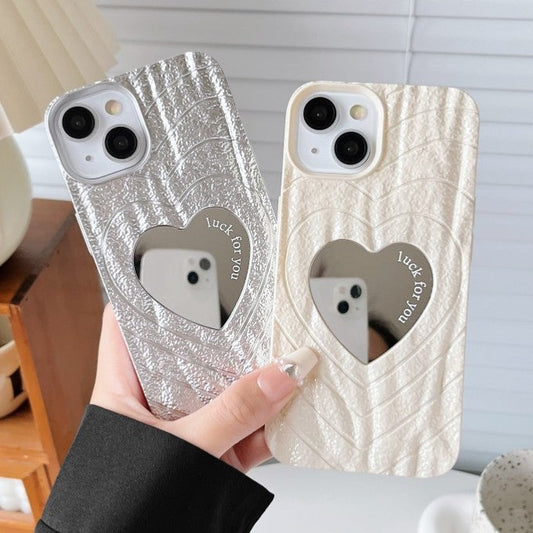 Pleated Love Heart Mirror Compatible with iPhone Case