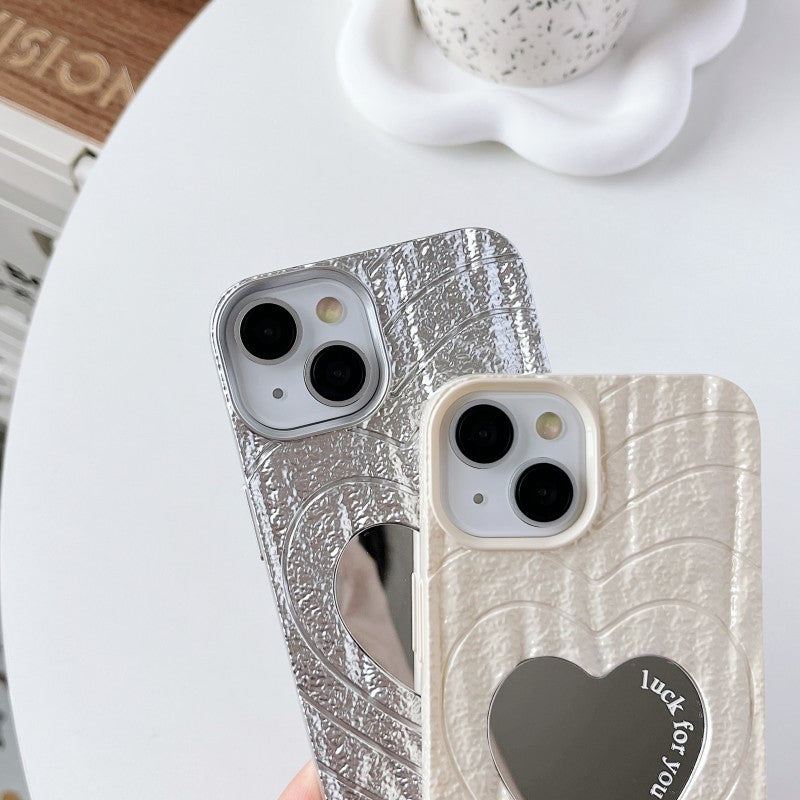 Pleated Love Heart Mirror Compatible with iPhone Case