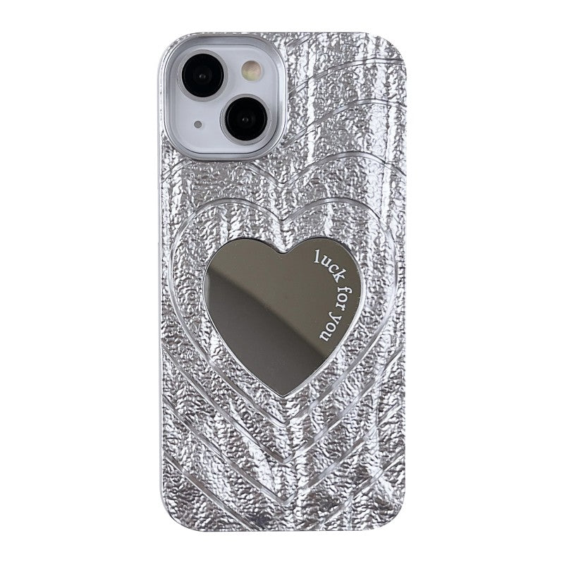 Pleated Love Heart Mirror Compatible with iPhone Case