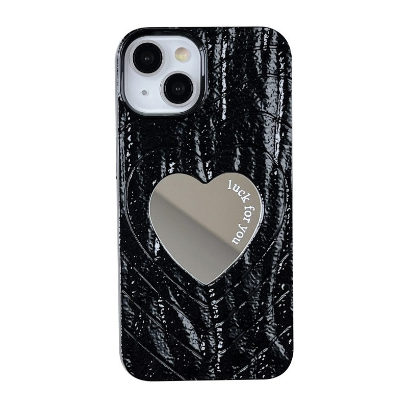 Pleated Love Heart Mirror Compatible with iPhone Case