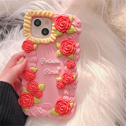 Cute 3D Rose Flower Floral Silicone Compatible with iPhone Case