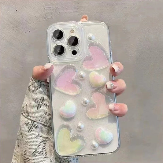 Cute 3D Love Heart Clear Soft Silicone Compatible with iPhone Case