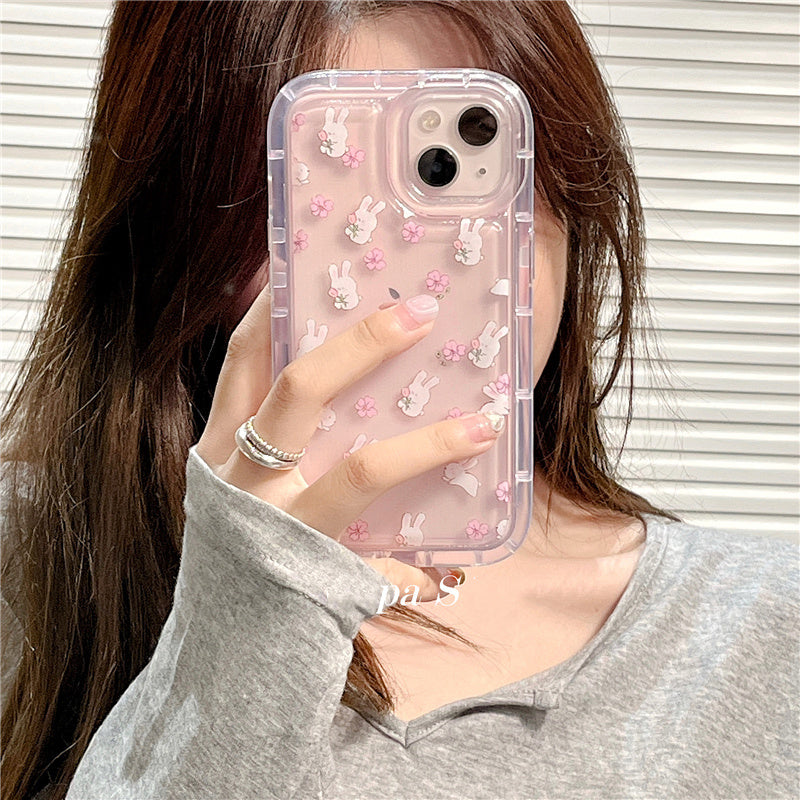 Lovely Bunny Floral Clear Shockproof Compatible with iPhone Case