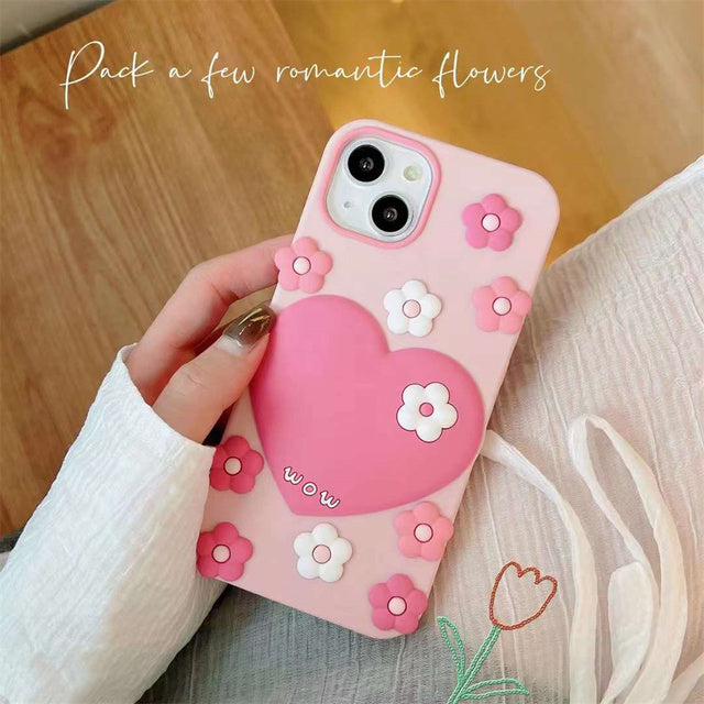 3D Cute Flower Floral Love Heart Compatible with iPhone Case