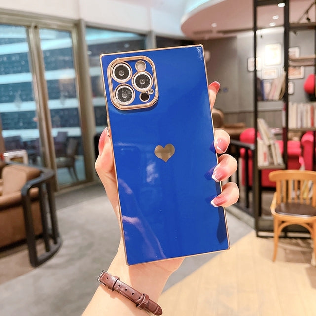 Luxury Square Plating Love Heart Compatible with iPhone Case