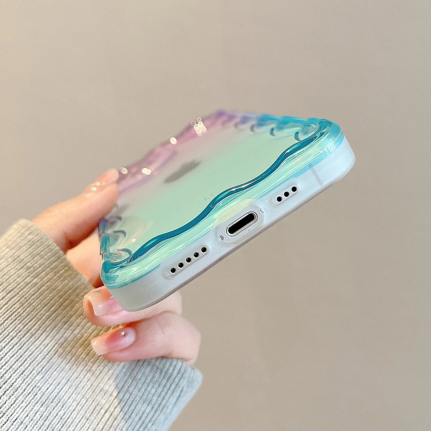 Gradient Color Wave Frame Clear Soft Compatible with iPhone Case