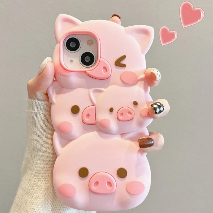 Cute Cartoon 3D Funny Pig Soft Silicone Shockproof Compatible with iPhone Case