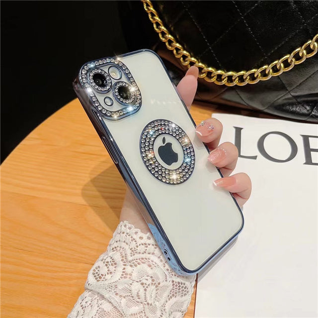 Luxury Plating Flash Diamond Rhinestone Logo View Compatible with iPhone Case