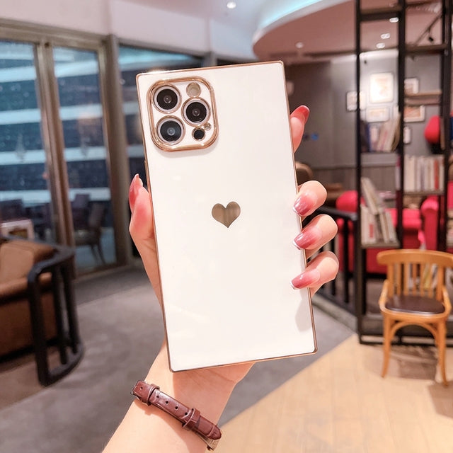 Luxury Square Plating Love Heart Compatible with iPhone Case