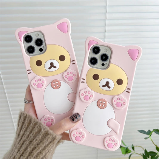 Cartoon 3D Cute Footprint Bear Compatible with iPhone Case