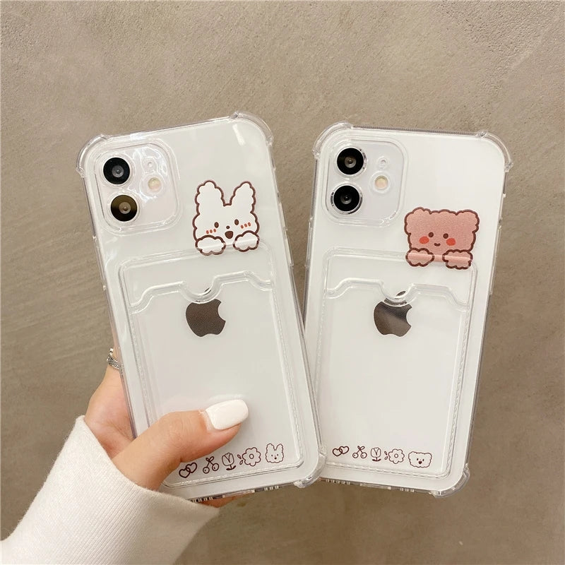 Wallet Card Holder Cute Bear Cartoon Rabbit Compatible with iPhone Case