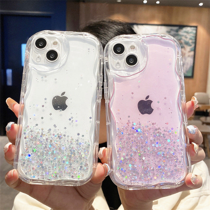 Curly Wave Frame Glitter Stars Sequins Compatible with iPhone Case