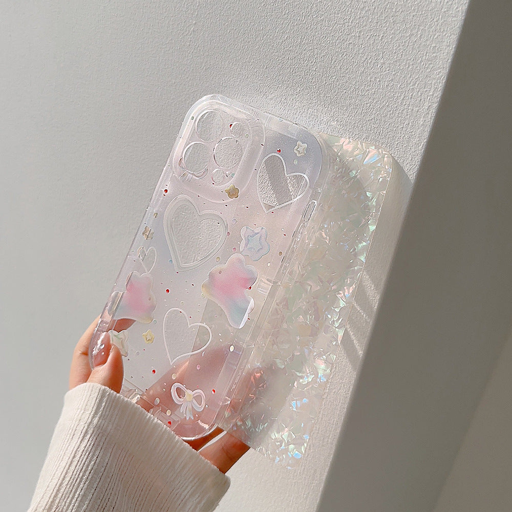 Love Heart Shell Pattern Colored Rabbit Clear Compatible with iPhone Case