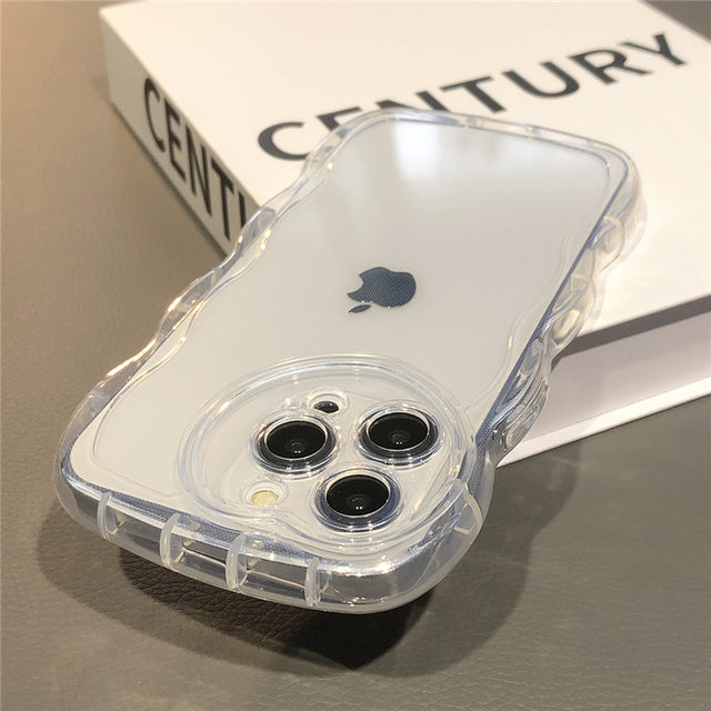 Love Heart Lens Camera Curly Wavy Clear Compatible with iPhone Case