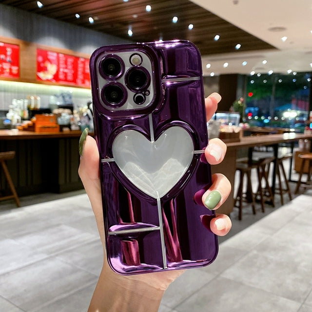 3D Hollow Love Heart Plating Compatible with iPhone Case