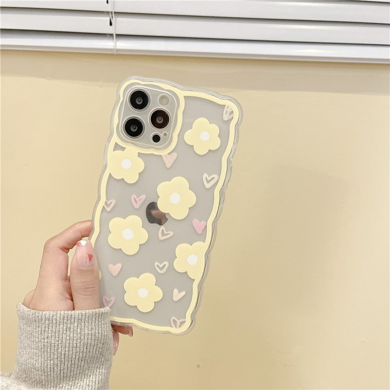 Wavy Frame Love Heart Flower Floral Clear Compatible with iPhone Case