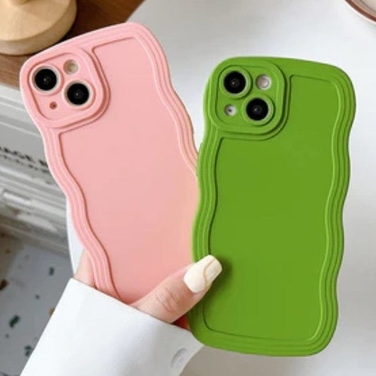 Solid Color Curly Wave Frame Soft Compatible with iPhone Case