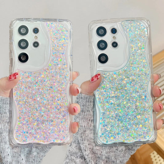 Bling Glitter Wavy Frame Cream Pattern Compatible with Samsung Case