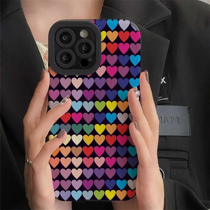 Colorful Love Heart Leather Compatible with iPhone Case