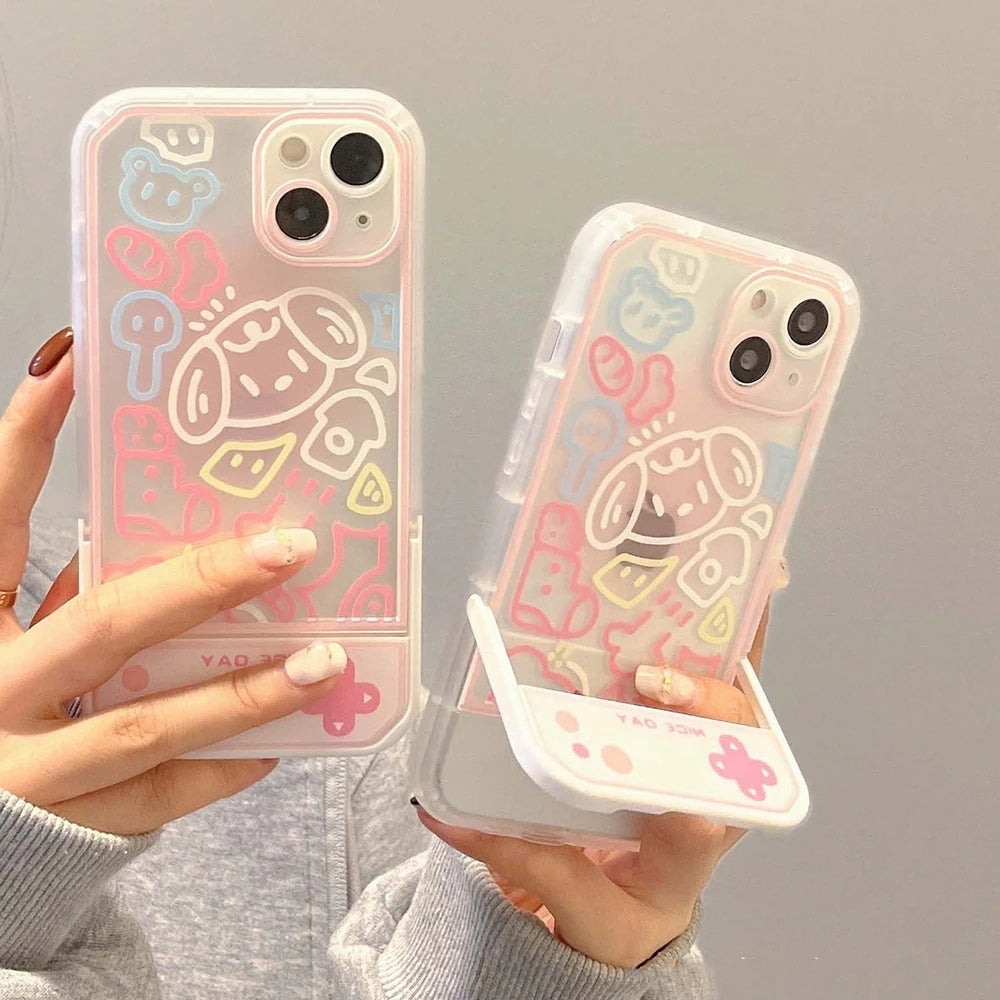 Cartoon Flower Invisible Stand Holder Compatible with iPhone Case