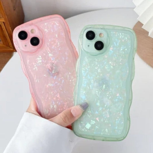 Glitter Shell Pattern Bling Sparkling Curly Wave Frame Compatible with iPhone Case