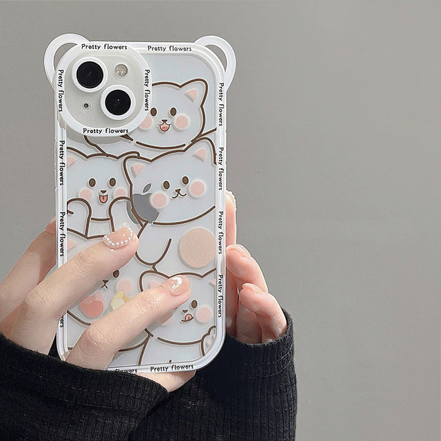 Cute Cartoon Bear with Lanyard Clear Compatible with iPhone Case