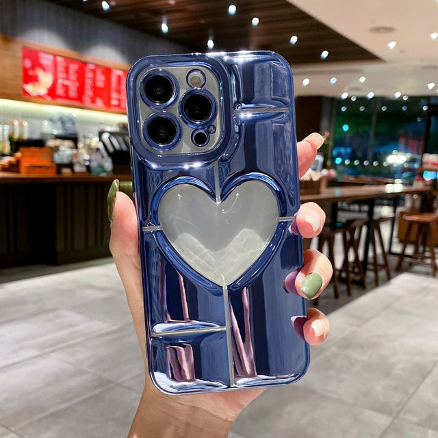 3D Hollow Love Heart Plating Compatible with iPhone Case