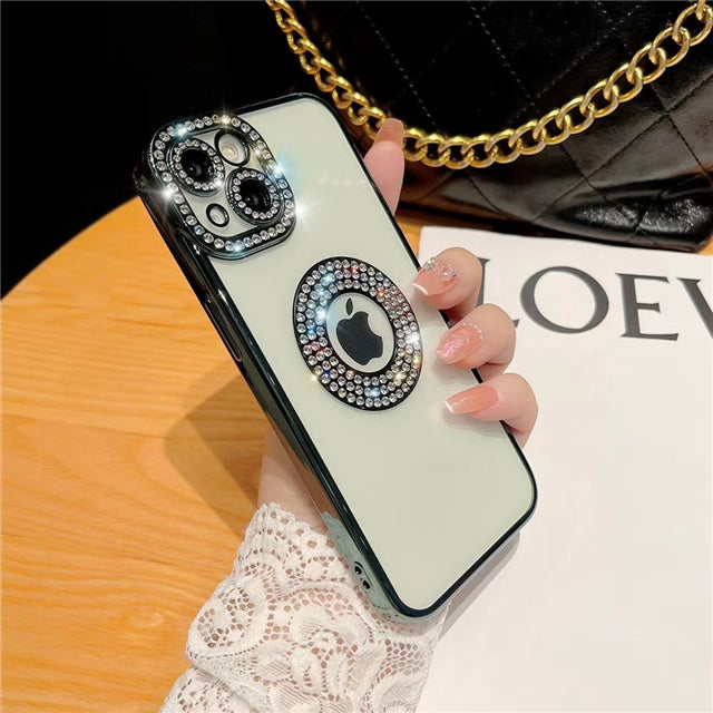 Luxury Plating Flash Diamond Rhinestone Logo View Compatible with iPhone Case