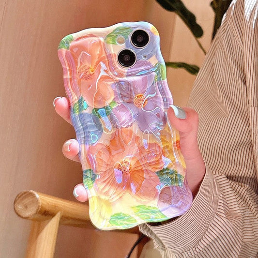 Blue Ray Oil Painting Flower Floral Wave Frame Compatible with iPhone Case