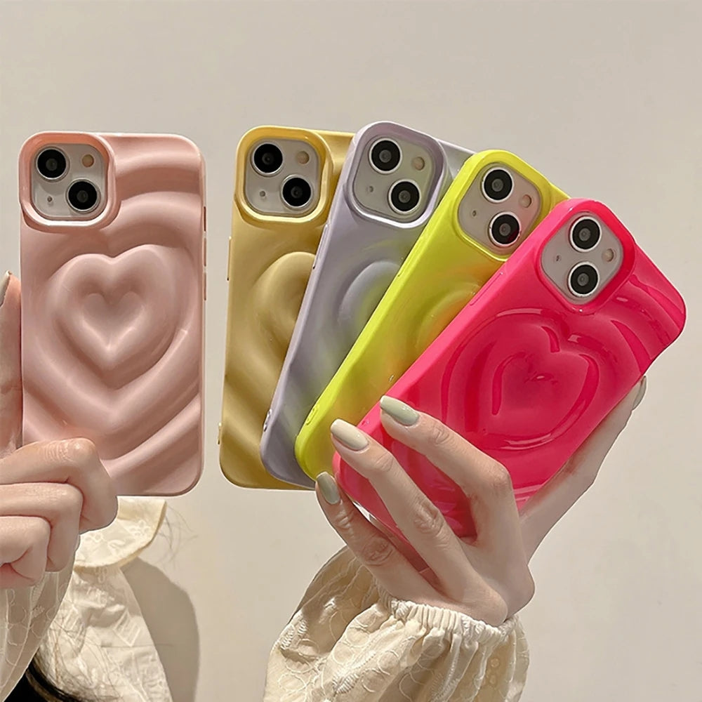 3D Cute Heart Love Candy Color Compatible with iPhone Case