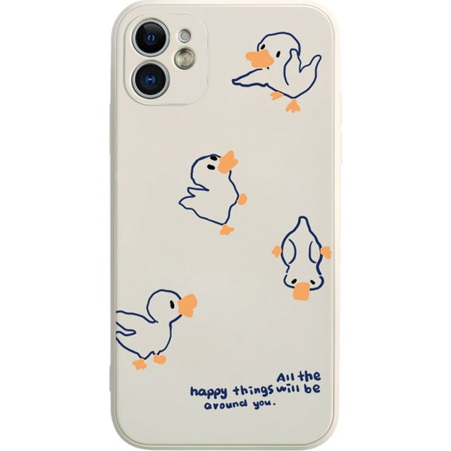 Couple Cute Cartoon Duck Cat Compatible with iPhone Case