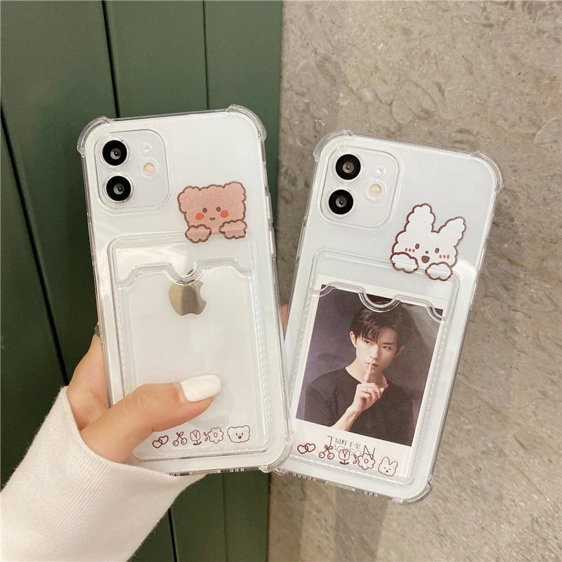 Wallet Card Holder Cute Bear Cartoon Rabbit Compatible with iPhone Case