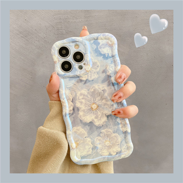 Luxury Flowers Floral Glitter Wave Frame Compatible with iPhone Case