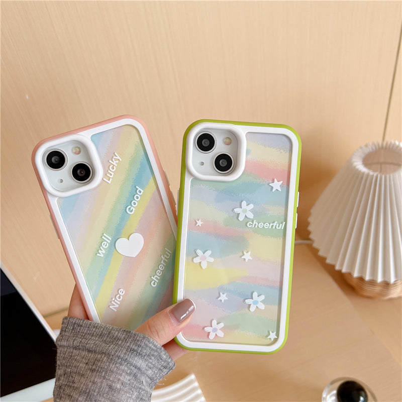 Cute Rainbow Color Love Heart Flower Compatible with iPhone Case