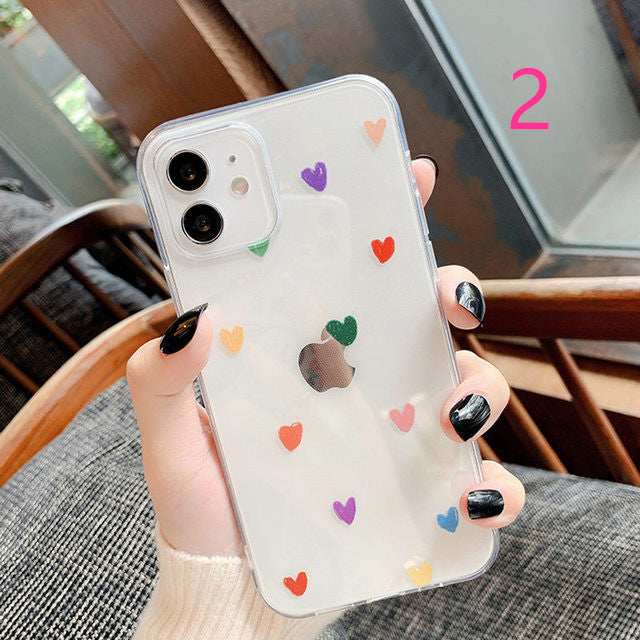 Cute Love Heart Transparent Compatible with iPhone Case